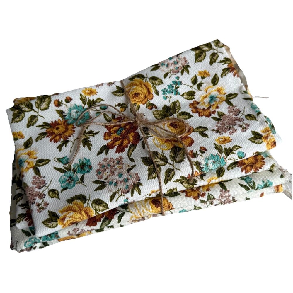 Vtg Waverly Home Decor Fabric Lot Quaker Lady Brown Gold Floral Cotton Remnants